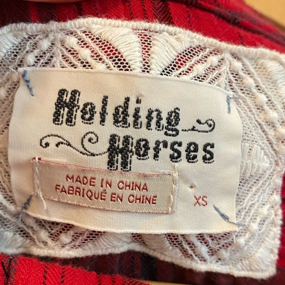 Anthro Holding Horses Red Flannel Shirt Dress - Picture 6 of 13